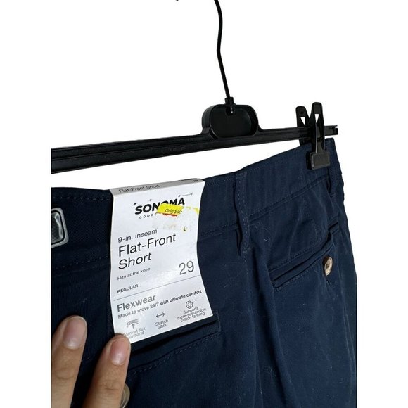 NWT Sonoma Flat-Front Cotton Blend Short Navy 29 - Picture 2 of 4